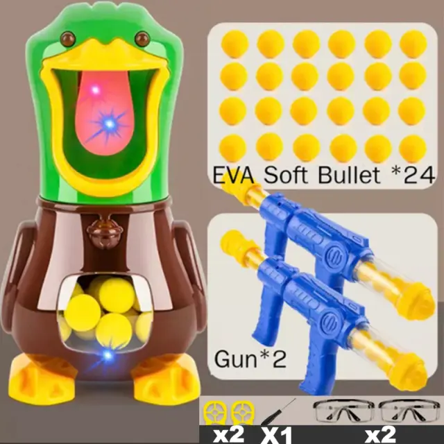 Shooting Duck Toy com Luz e Pontuação Eletrônica: Diversão em Batalhas com Pistola Pneumática e Bolinhas Macias para Crianças