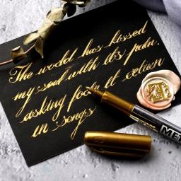 Ouro prata tinta marcador água-base caneta marcador para cerâmica tecido de vidro couro papel escuro pintura rabiscar diy artes & ofícios - Image 1