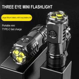 Mini lanterna LED portátil ao ar livre, altos lúmens, iluminação recarregável de três olhos, lanterna de longo alcance - Image 4