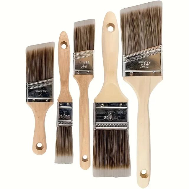 Conjunto de 5 Pincéis de Madeira para Pintura Decorativa em Móveis e Paredes