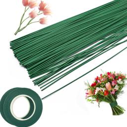 Fio-tronco floral para arranjos floristas, artesanato de bricolage, fitas verde escuro, fio floral, 2 rolos, 100 pcs - Image 1
