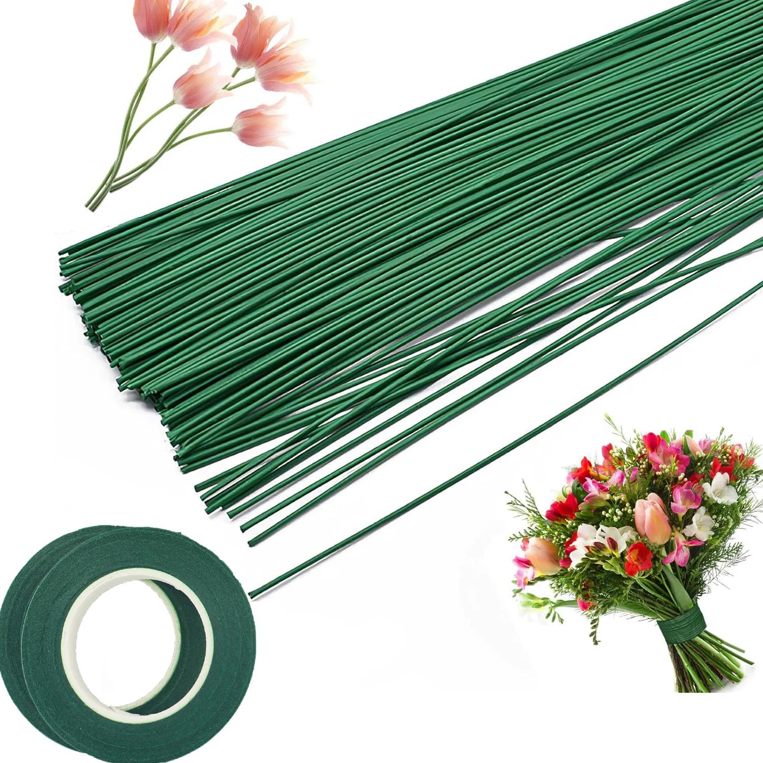 Fio-tronco floral para arranjos floristas, artesanato de bricolage, fitas verde escuro, fio floral, 2 rolos, 100 pcs - Image 1