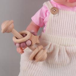 Madeira de faia chocalho bebê mordedor aperto de mão sino orff percussão instrumento música molar haste infantil dentição alívio da dor brinquedo - Image 6