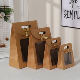 Sacos de presente com janela clara, saco de papel Kraft com alça, doces, biscoitos, bolo, caixa de embalagem, Eid Mubarak, preto, branco, 12pcs - Image 2