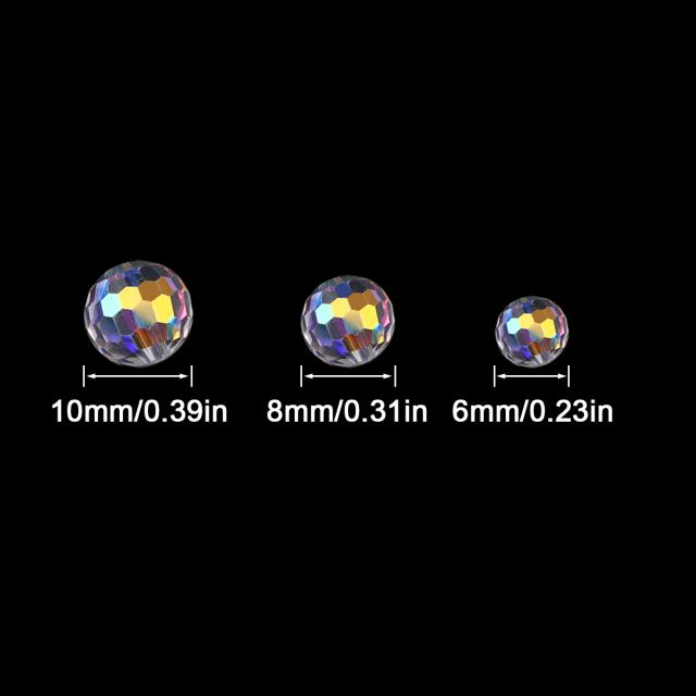 Contas de Cristal Facetado em AB Color, 6mm, 8mm e 10mm - Grânulos Rodados para DIY em Joias, Pulseiras e Colares