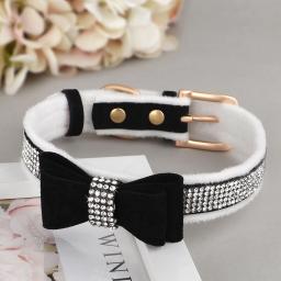 Coleira de pele quente para cachorro, coleira de couro de camurça para cachorro, gravata borboleta com strass, colar para animais de estimação para cães pequenos e médios, gatos, chihuahua - Image 3