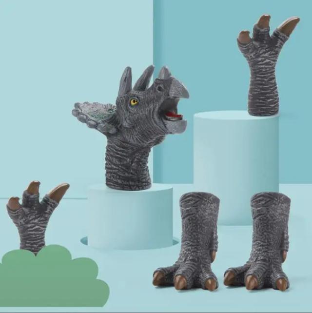 Mini Brinquedo Fantoche Dinossauro Velociraptor Luva de Borracha Macia