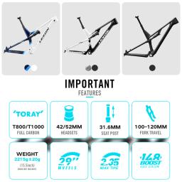 2024 lexon flyer suspensão total carbono mtb quadros 29er 15.5/17.5/19/21 mountain bike xc quadro 148x12mm boost peças de bicicleta - Image 4