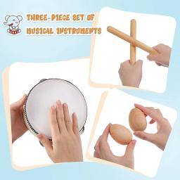 Pandeiros Musicais para Crianças, Percussão Musical, Incluindo Bastões De Ritmo Naturais, Cascavéis De Ovo De Madeira, Presente De Brinquedo, 5 PCs - Image 4