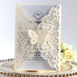 50 pçs borboleta oco corte a laser cartão de convite de casamento cobre personalizado aniversário noivado decoração do casamento fontes de festa - Image 2