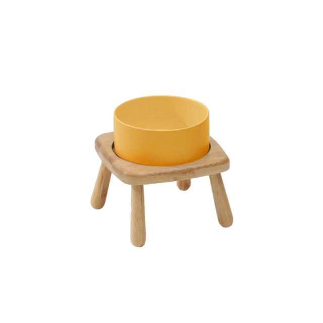 Tigela Elevada para Pets de Cerâmica com Suporte de Madeira - Ideal para Alimentação de Cães Pequenos, Médios e Grandes com Capacidade de 1800ml
