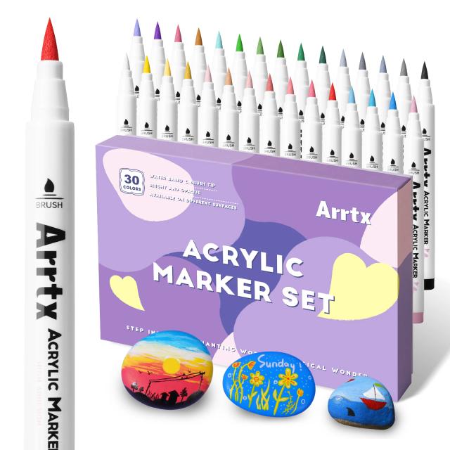 Canetas de tinta acrílica Arrtx, marcadores de tinta acrílica de ponta extra fina para pintura rupestre, cerâmica/vidro/tela/caneca/madeira/ovo de páscoa