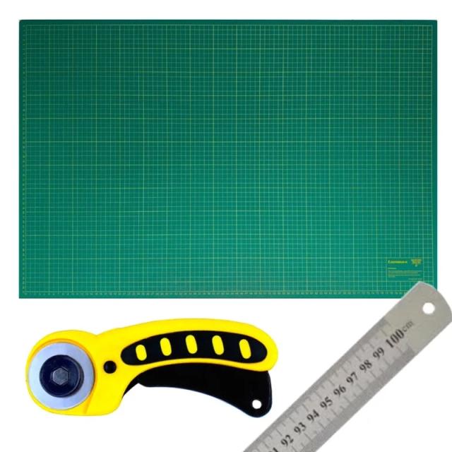 Kit Completo para Corte: Base 90x60, Cortador 45 e Régua de Metal 100cm