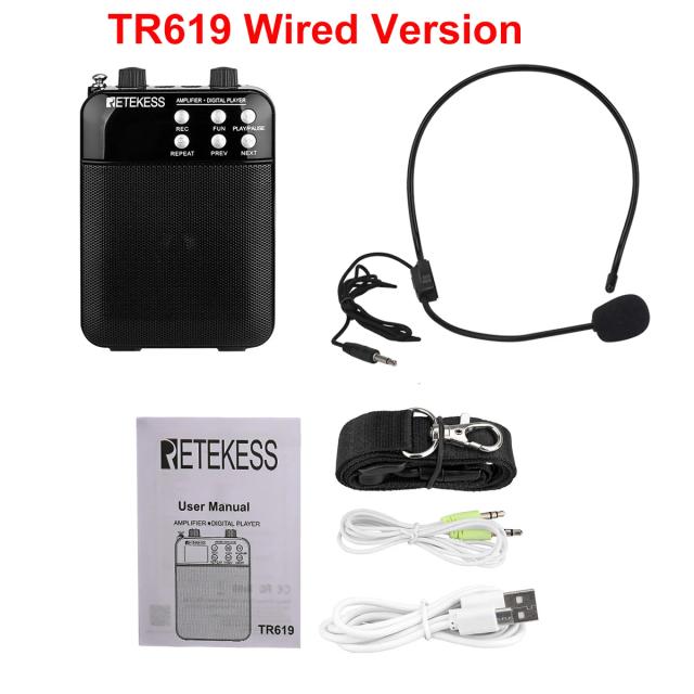 Megafone Portátil Retekess TR619 com Gravação FM, Amplificador de Voz e Função MP3 Ideal para Professores e Guias Turísticos