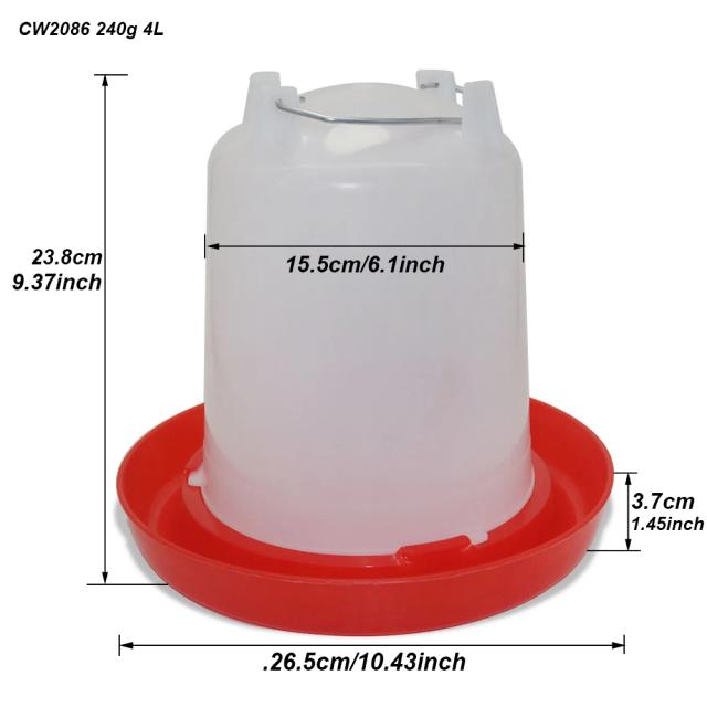 Dispensador de Água para Frango com Interruptor e Balde de Plástico de 4L para Galinheiro