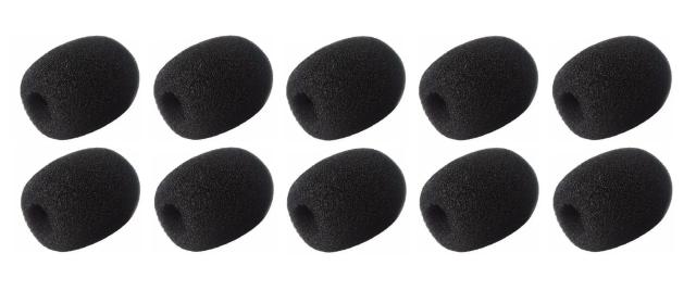Kit com 10 Espumas Pretas Protetoras para Microfones de Lapela