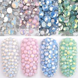 Pedras preciosas de opala mista, cristal de vidro com costas planas e enfeites de zircônia para decoração de arte de unhas - Image 1