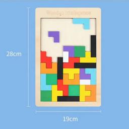 Blocos de madeira quebra-cabeça cérebro teasers brinquedo tangram jigsaw inteligência colorido 3d blocos russos montessori educacional - Image 5