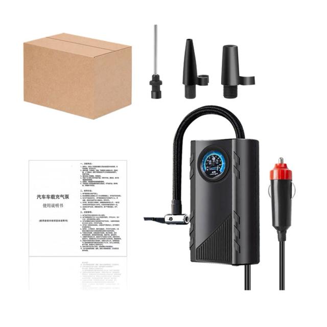 Inflador Elétrico Portátil para Pneus com Manômetro e Tubo Três Camadas - Ideal para Carros, Bicicletas e Bolas 12V