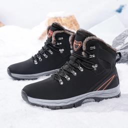 Sapatos de caminhada masculinos de alta qualidade novo inverno casual anti deslizamento quente sola grossa sapatos de algodão alta superior confortável botas de neve de pelúcia - Image 5