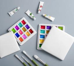 Paleta Cerâmica Quadrada para Mistura de Cores, Bandeja de Pintura para Aquarela, Guache, Pintura Acrílica, Art Supplies - Image 1