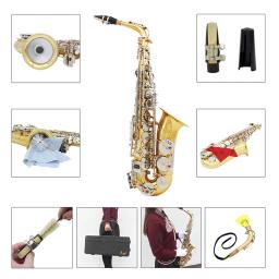 Alta qualidade eb alto saxofone latão lacado ouro e plana sax instrumento de sopro musical com caso bocal acessórios - Image 6