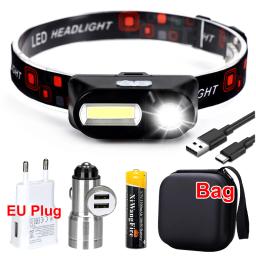 Lanterna LED com bateria recarregável, Farol de lanterna portátil, Farol de acampamento ao ar livre, 5 modos, 18650, USB - Image 1