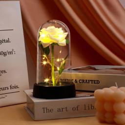 Rosa Eterna Artificial com Luz LED, Flor Folha em Vidro, Decoração de Casamento, Presente de Aniversário, Dia das Mães - Image 3