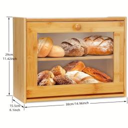 Grande caixa de pão de bambu, design à prova de vazamento, janela transparente, dupla camada, tampa segura, ideal para bancadas de cozinha, ba - Image 3