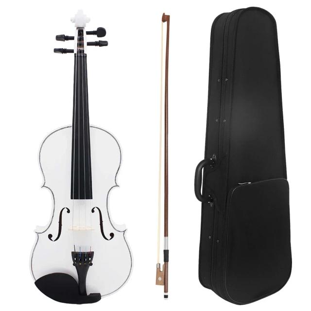 Conjunto Profissional de Violino Branco IRIN em Madeira Maciça com Estojo e Arco - Modelo V-10 4/4 para Prática