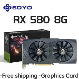 SOYO-Radeon RX580 Placas gráficas, Memória GDDR5, Placa de videogame, Componentes do computador desktop, GPU PCIE3.0 x16, AMD RX 580 8G - Image 1