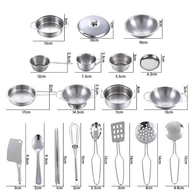 Conjunto de Cozinha Infantil Aço Inoxidável 25 Peças