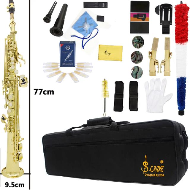 Saxofone Soprano Dourado Slade em Bb - Instrumento Musical de Latão com Acessórios de Qualidade