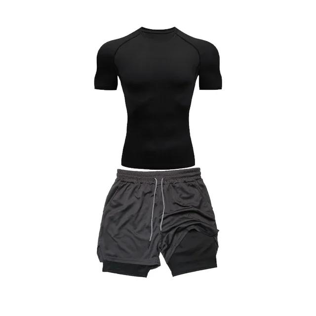 Conjunto Sportswear Compressão para Homens, Fato Ginásio Fitness, Camisa Secagem Rápida, Shorts Performance 2 em 1, Atletismo Verão, 2PCs - Image 1