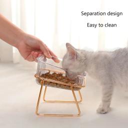 Cat Double Bowl Novo com Suporte Pet Kitten Puppy Transparente Food Feeding Dish Metal Elevado Alimentador De Água Dog Bowl Suprimentos - Image 3