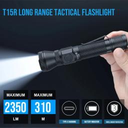 Trustfire t15r lanterna led de alta potência 2350 lúmen exército tático poderosa tocha luz typec usb recarregável 18650 lâmpada militar - Image 2