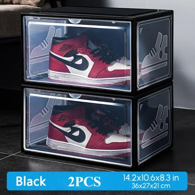 Caixa Empilhável de Armazenamento para Tênis e Sapatos - Transparente, Alta, À Prova de Poeira e Com Design Espessado