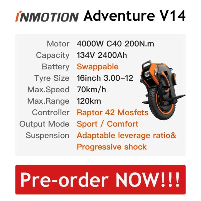 Monociclo Elétrico Inmotion V14: Off-Road 16" com Potência de 4000W, Bateria de 2400Wh e Tecnologia Inteligente