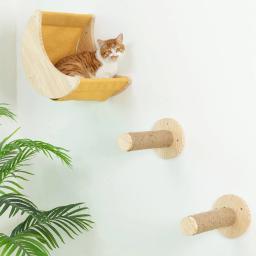 Madeira maciça Gato Prateleira Parede Hammock, Escalada Prateleiras, Lua Em Forma e Poleiros Escada, Mobiliário Atividade Interior - Image 6
