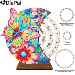 DIAPAI-Pintura Diamante Calendário Ornamentos, Calendário Rotativo De Madeira, Kit De Decoração De Mesa, 5D Bordado DIY, Decoração De Flor De Borboleta - Image 1