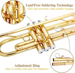 Trompete de latão SLADE-Bb Standard com caixa, instrumento trompete profissional para estudantes e iniciantes, ouro e prata - Image 4