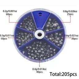 205 pçs pesos de pesca chumbadas kit chumbo split shot linha de pesca chumbadas 5 tamanhos removível ovo chumbo variedade acessórios - Image 2