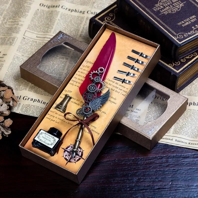 Conjunto de tinta de caneta de imersão de pena antiga, kit de carimbo de vedação de cera, caneta de caligrafia, escrita de letras, caneta de pena, selo de cera - Image 1