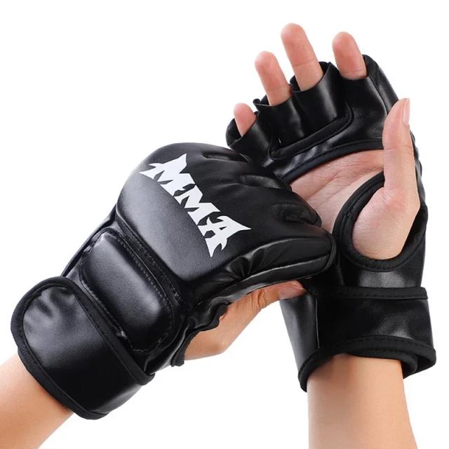 Luvas de Boxe Profissional Meio Dedo em Couro PU para Adulto - Sanda, UFC, Treinamento
