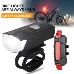 USB recarregável Bike Front Light Set com lanterna traseira, acessórios de bicicleta, fácil de instalar, 3 modos - Image 1