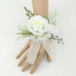 Marfim pulso corsage dama de honra irmãs artesanal flor artificial de seda rosa pulseira flores para casamento dança festa decoração - Image 5