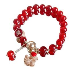 Pulseiras de corda frisada ágata vermelha para mulheres e meninas, pulseiras do ano do dragão, gato da sorte, peixe, fortuna, jóias, atacado, YBR1023, 2024 - Image 6