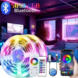 USB LED Strip Light para Decoração do Quarto, Cor RGB, 5050, Bluetooth, Fita da lâmpada, TV Backlight para Festa de Natal, 5V, 5m, 10m, 15m, 20m - Image 1