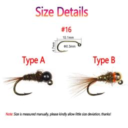 Bimoo 6PCS # 16 farpado cabeça de contas de tungstênio gabarito ninfa fly faisão cauda pia rápida molhado euro perdigon ninfa mosca truta iscas de pesca - Image 4