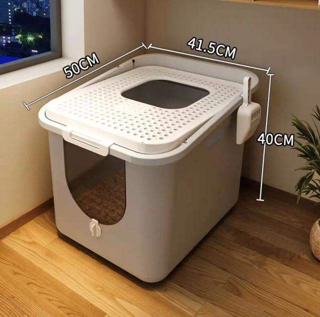 Caixa de Areia para Gatos Grande e à Prova de Respingo com Design Fechado
